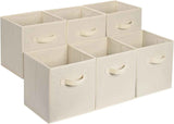 Amazon Basics Collapsible Fabric Storage Cubes Organizer with Handles, Sturdy, Beige, 10.5-x-10.5-x-11-inch, Pack of 6