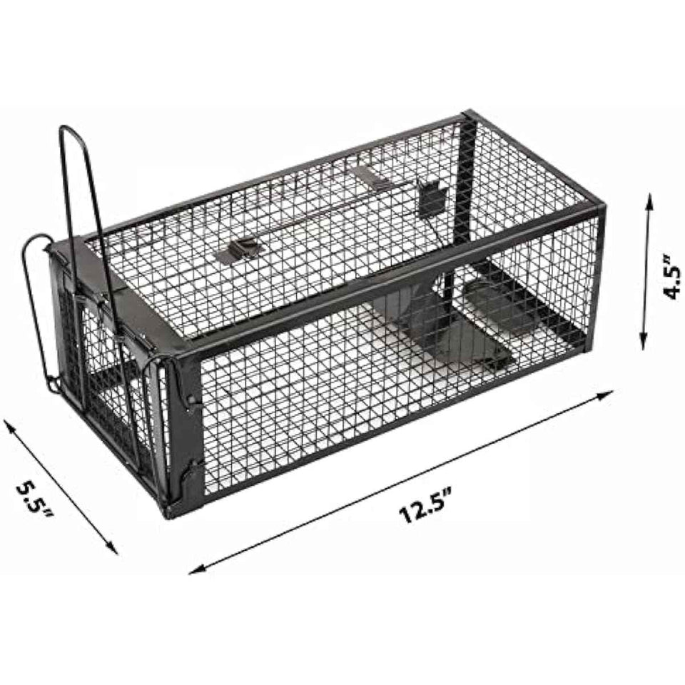 2-Pack Rat Traps Humane Live Mouse Vole Chipmunk Trap Cage for Indoors and Outdoors (Black)