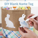 Easter Basket – Bunny Basket with DIY Blank Wooden Bunny Tag for Kids, Boys, Girls, Easter Egg Hunt, Candy Gift Storage (Bule)