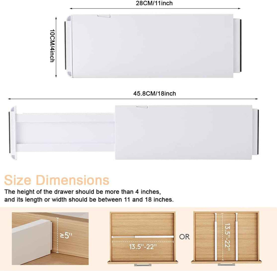 Adjustable plastic drawer dividers for clothes, kitchen, and office storage, 3-pack