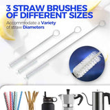 Holikme Bottle Brush Cleaner Set: 14" Stainless Steel Handle, 3 Straw Brushes, Abrasive Wheel for Water Bottles, Cups, Straws