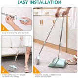 XXXFLOWER Broom and Dustpan Set with Cleaning Teeth, 55" Long Handle Indoor Sweeping Combo for Home Office Kitchen, Bluish Green