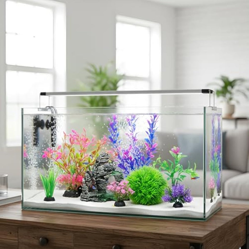 Ameliade Aquarium Artificial Plastic Plants Decorations and Rock Cave Decor Set Goldfish Betta Fish Tank Accessories Small Large Fish Bowl Ornaments