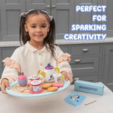 bluey 18-piece wooden tea party set, toddler-friendly tea set with tray, teapot, and utensils
