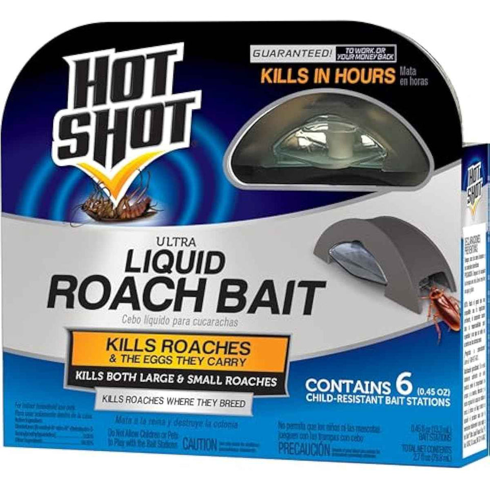 Hot Shot Ultra Liquid Roach Bait 6 Count by Spectrum Brands, kills roaches in 24 hours, 1 pack