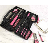 Apollo Tools Original 39 Piece General Household Tool Set in Toolbox Storage Case with Essential Hand Tools for Everyday Home Repairs, DIY and Crafts - Pink Ribbon - Pink - DT9706P