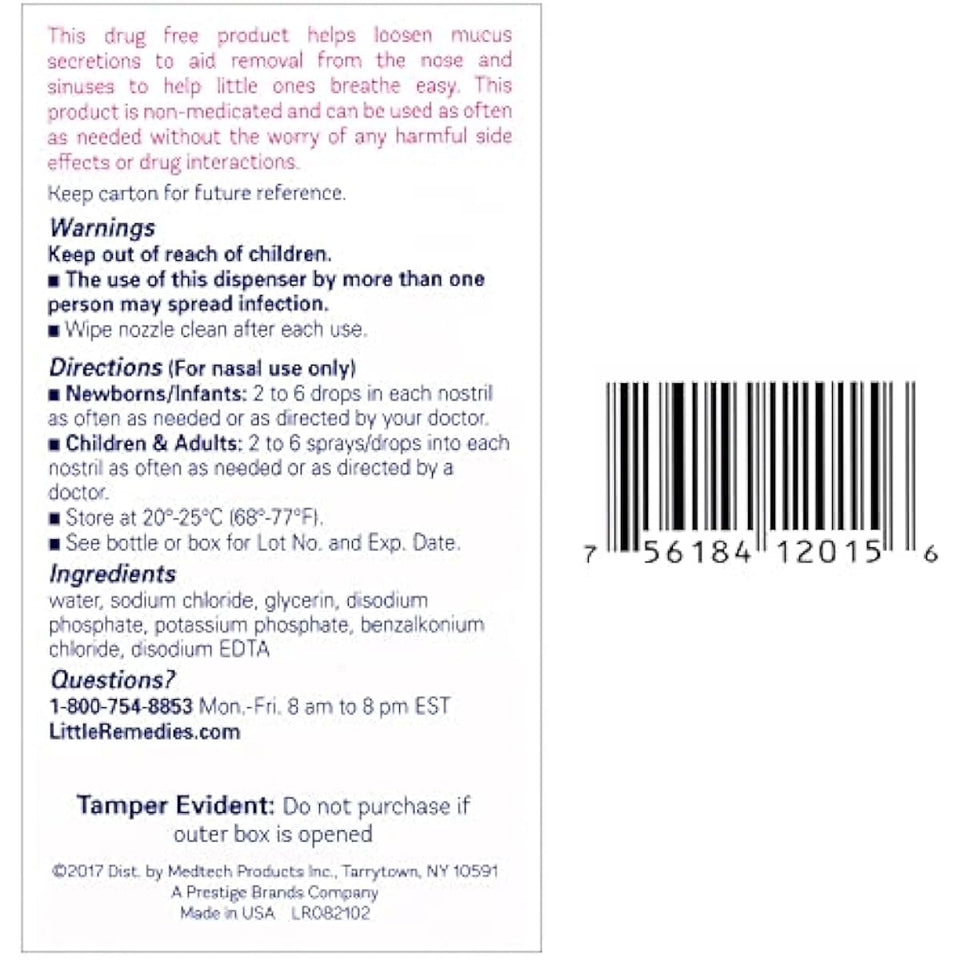 little remedies saline nasal spray and drops for newborns, 1 fl oz, pediatrician-recommended, no alcohol, drug-free