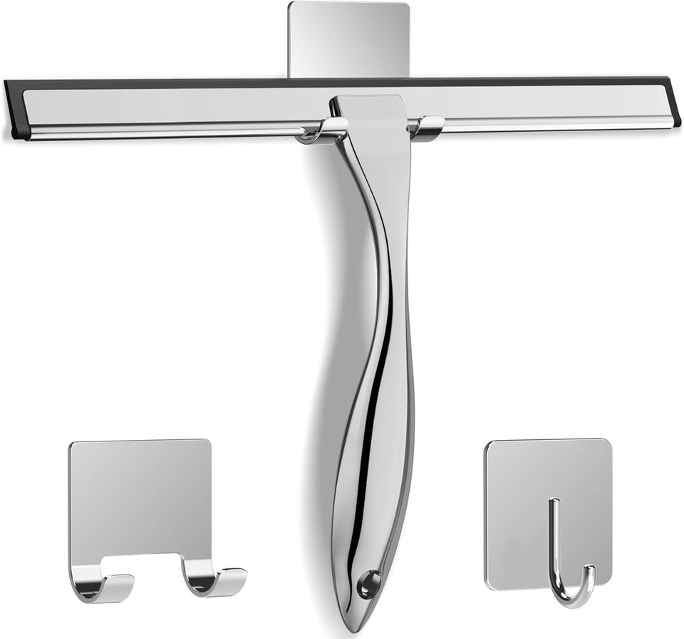 docrok stainless steel shower squeegee with silicone blade for streak free cleaning on glass and mirrors