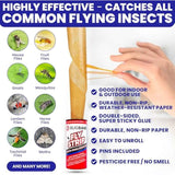 Fly Strips Indoor Sticky Hanging 24pk with Pins. Non Toxic Outdoor Fly Trap Indoor for Home. Flies Tape Paper Trap Ribbon Roll for House Gnat Fruit and Housefly. Bug Catchers for Inside Home Flypaper
