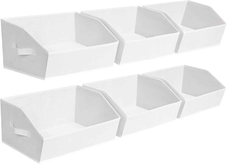 Closet Organizers Bins 6 Packs - Large Closet Shelf Organizer with Handles, Fabric Trapezoid Storage Bins, Collapsible Storage Cubes for Clothes, Towels, Light Gray