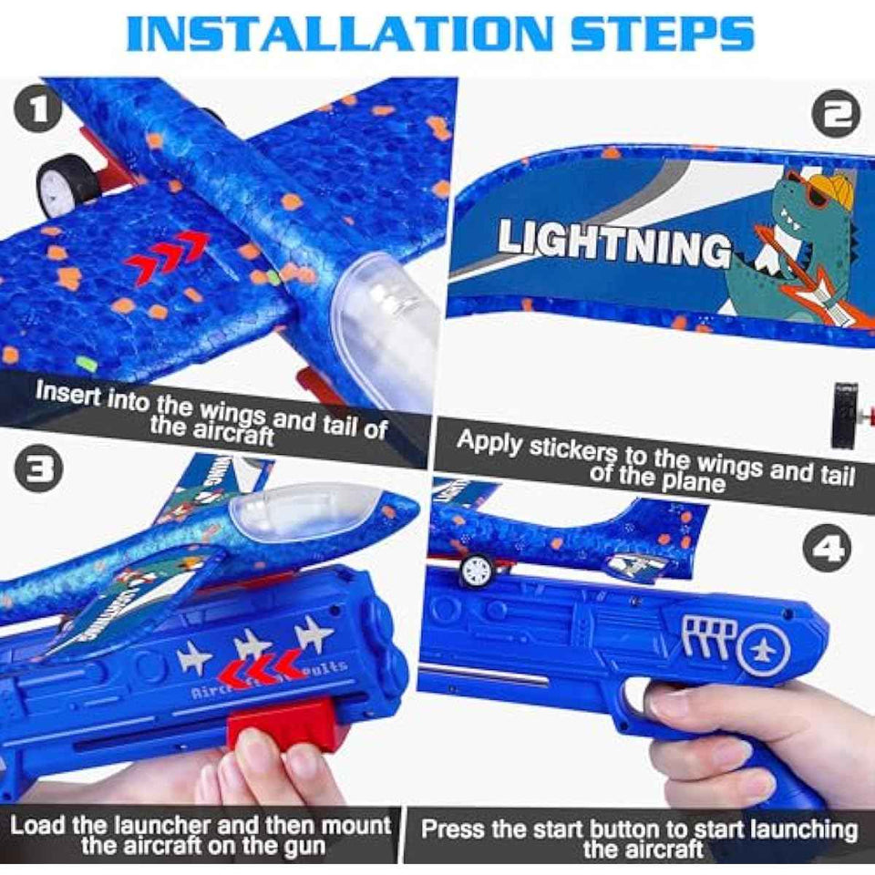 3 pack airplane launcher toys 2 flight modes led foam glider catapult planes outdoor kids flying toys birthday gifts 3+ year old