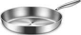 EWFEN 12 Inch Tri-Ply Stainless Steel Frying Pan, Compatible with All Cooktops Up to 600℉, Large Frying Pan with lids, Induction-Ready Skillet, Dishwasher and Oven Safe, Even Heat, 12" Saute Pan+Lid
