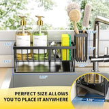 Cisily stainless steel sink caddy with self-drain tray and brush holder for kitchen sink organization