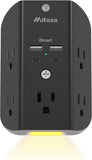 Surge protector outlet extender with night light, 5-outlet splitter, and 4 USB ports for home and dorm room essentials