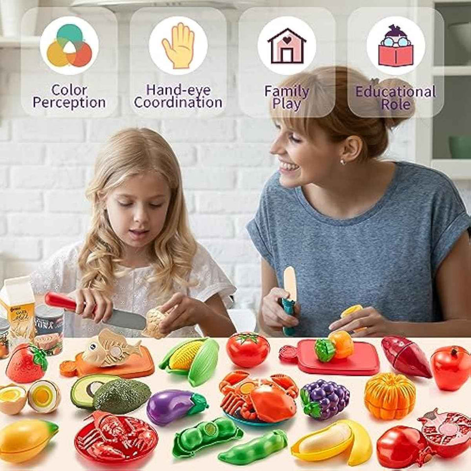 Pretend Play Food for Kids Kitchen, 78Pc Cutting Toy Food with Storage Bag