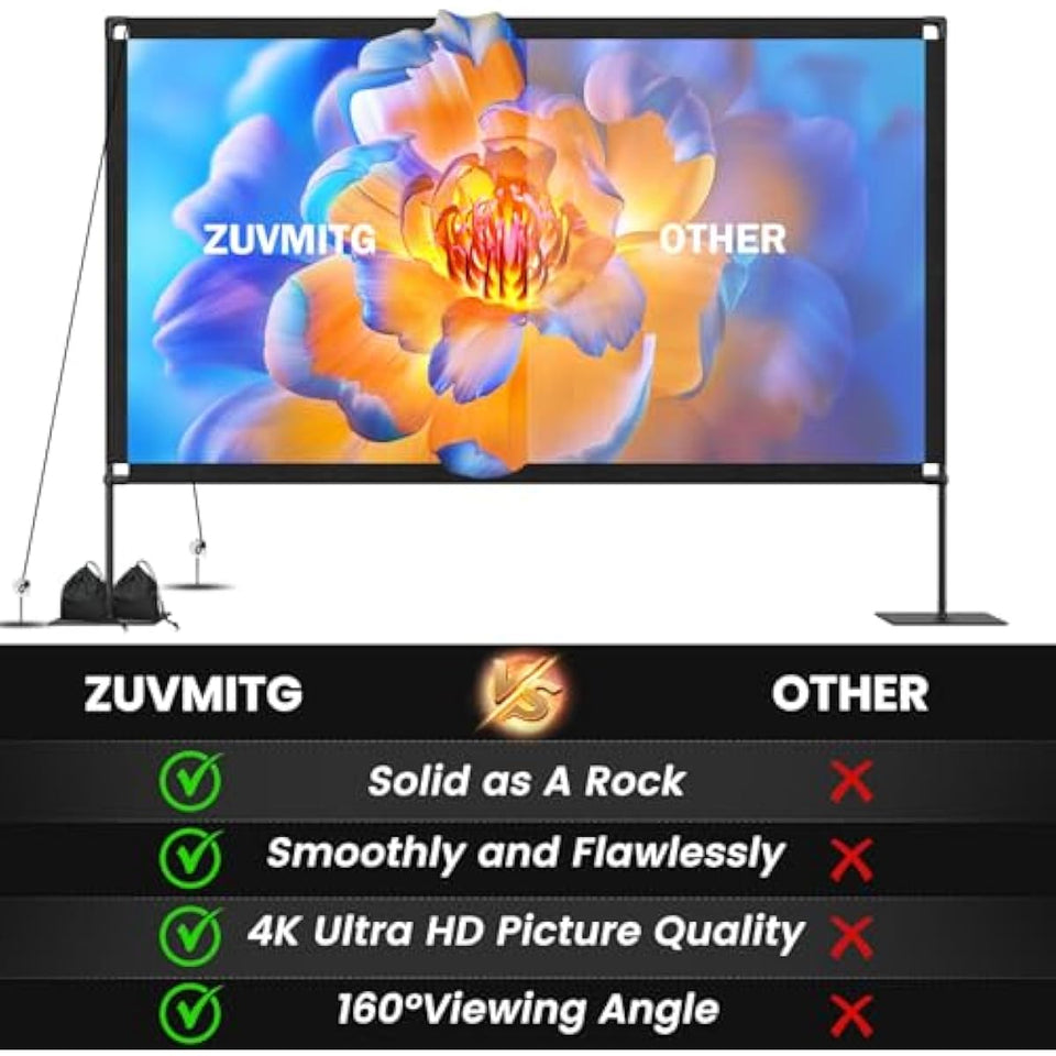 120inch outdoor projector screen with stand 16:9 4k hd portable movie screen for backyard camping theater