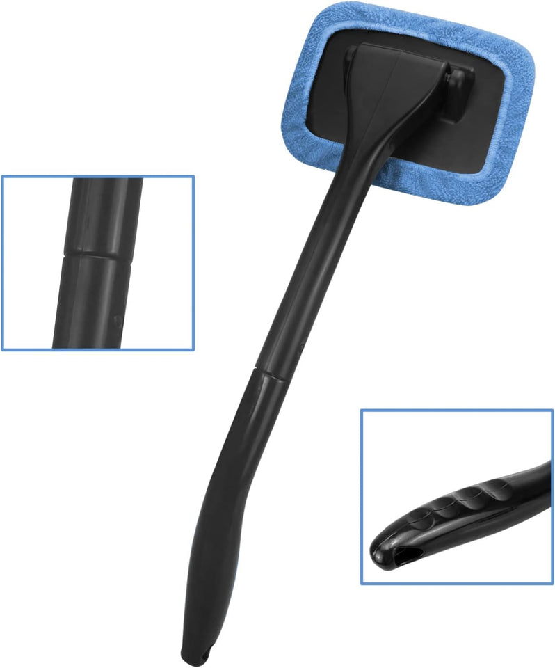 Windshield Cleaning Tool with 4 Washable and Reusable Microfiber Pads and Extendable Handle for Auto Glass Wiper