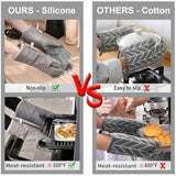 Oven Mitts and Pot Holders 6pcs Set with Non-Slip Silicone Surface, Grey