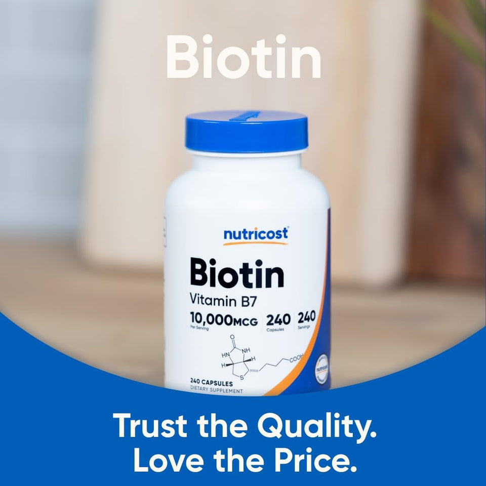 Nutricost Biotin (Vitamin B7) 10,000mcg (10mg) Vitamin Supplement, 240 Capsules - Vegetarian, Gluten Free, Quick Release, Non-GMO
