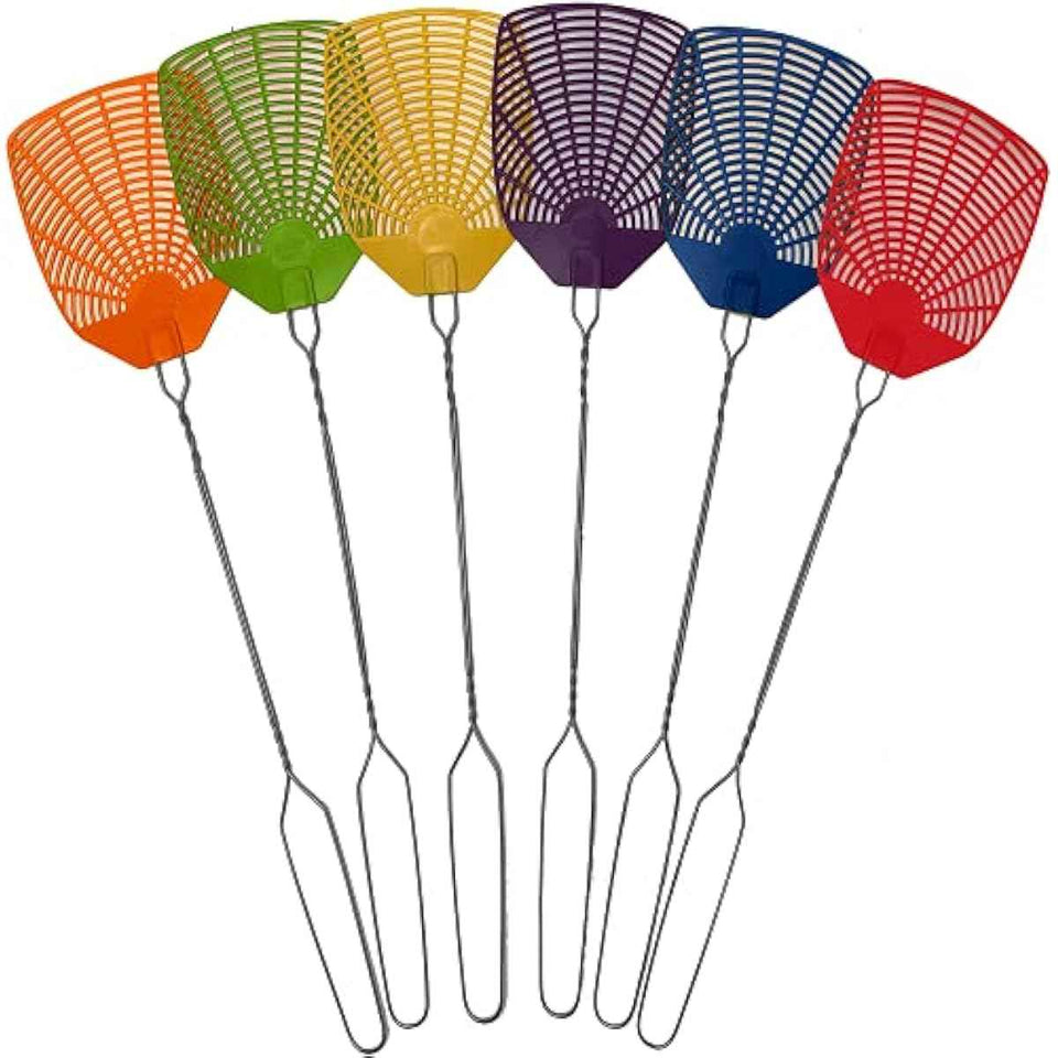 W4W braided metal handle 6 pack fly swatters for indoor/outdoor use with long handle, round corners, and loop design