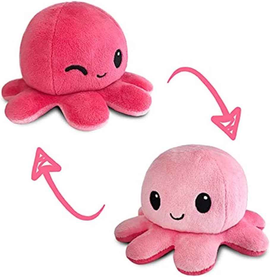 TeeTurtle Reversible Octopus Plushie - 4-Inch Pink + Aqua Two-Sided Flip Plush Toy with Embroidered Details - Cute Mini Collectible Plush for Kids, Teens, and Adults