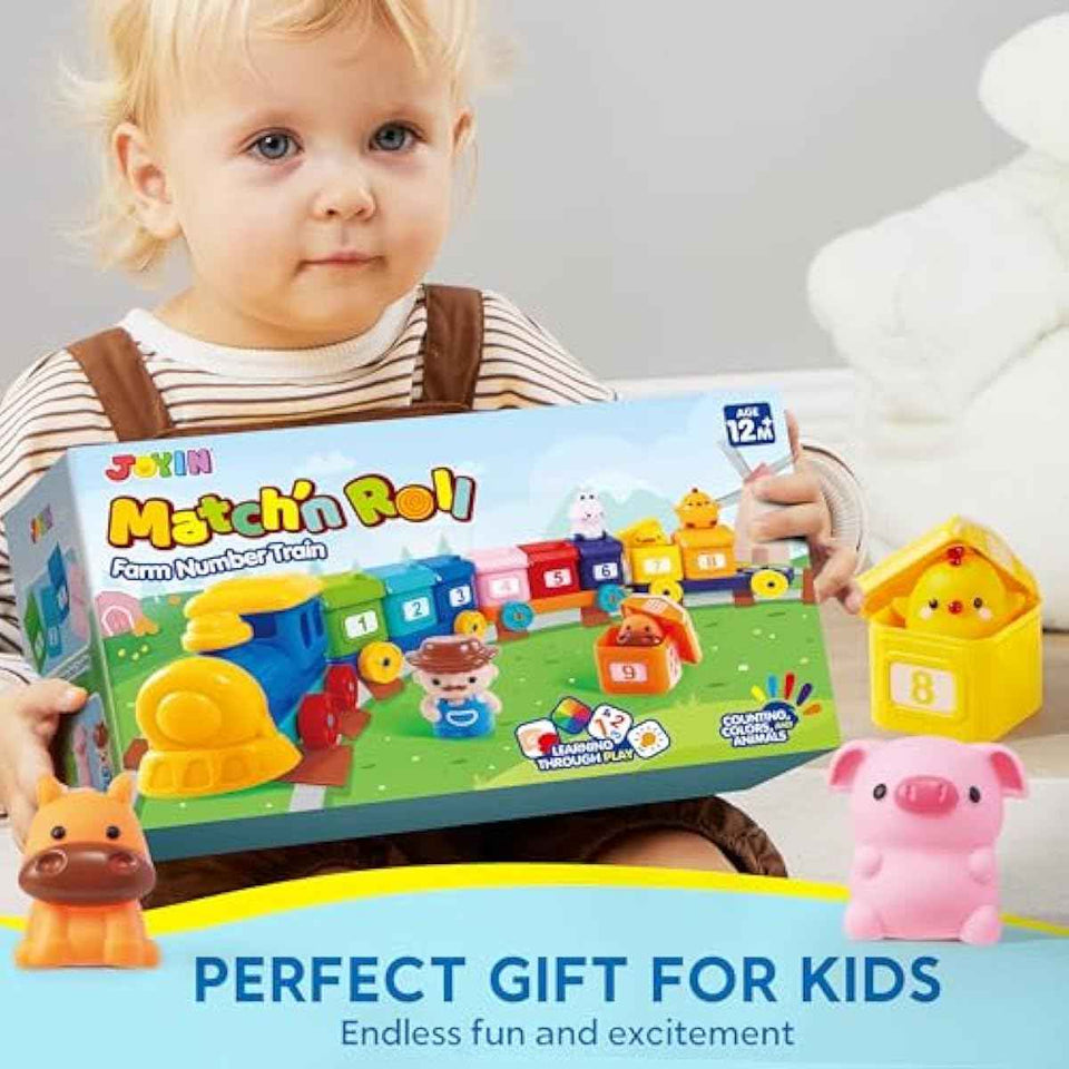 Play-Act Learning Toy for Toddlers 1 2 3 Years Old, Counting, Matching & Sorting Montessori Learning Farm Train Including 9 Farm Animals, Easter Basket Stuffers Birthday Gift for Baby Boys Girls