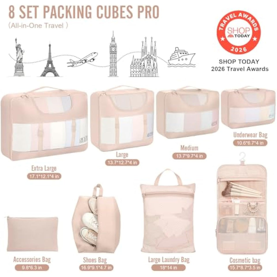 Veken 8 Set Packing Cubes, Cruise Ship Travel Essentials Accessories for Beach Vacation, Personalized Gifts for Women Mom Her, Suitcase Organizer Bags for Luggage with Hanging Toiletry Bag