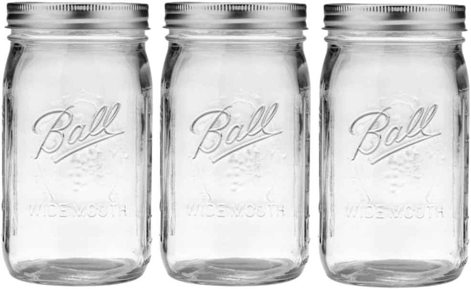 Ball Wide Mouth Glass Mason Jars with Lids and Bands, Used for Canning, Pickling, Juice, Jam, Jelly, Quart Size 32 Ounce (Pack of 2)