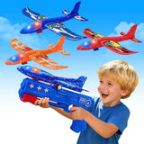 3 Pack Airplane Launcher Toys, 2 Flight Modes LED Foam Glider Catapult Plane, Outdoor Flying Toy for Kids, Birthday Gifts for Boy Girl 3+ Year Old, B-Day Party Supplies