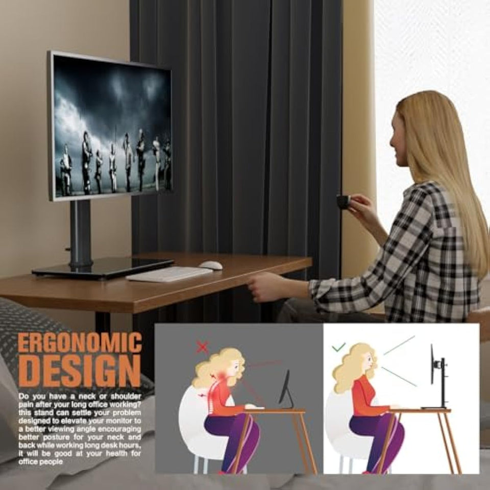 single lcd computer monitor free-standing desk stand mount riser for 13-32 inch screen with swivel and height adjustable