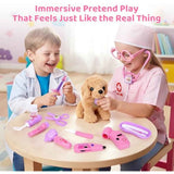 Meland Toy Doctor Kit for Girls, Pretend Play Toy Doctor Set with Dog , Carrying Bag, Stethoscope & Dress Up Costume Gift for Kids Toddlers Ages 3 4 5 6 Year Old for Role Play