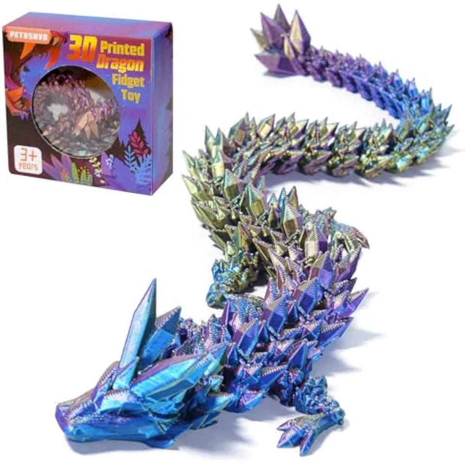 12'' 3d printed articulated blue dragon fidget toy office decor desk accessory