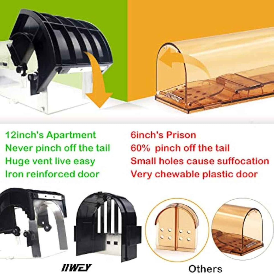 Humane Mouse Traps, 12 inches Enlarged No Kill Rat Live Traps for Chipmunks, Reusable Catch and Release Mice, Pet and Children Friendly Mouse Trap That Work