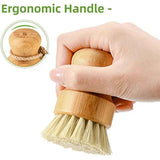 SUBEKYU bamboo kitchen dish scrub brush with natural sisal bristles for gentle cleaning