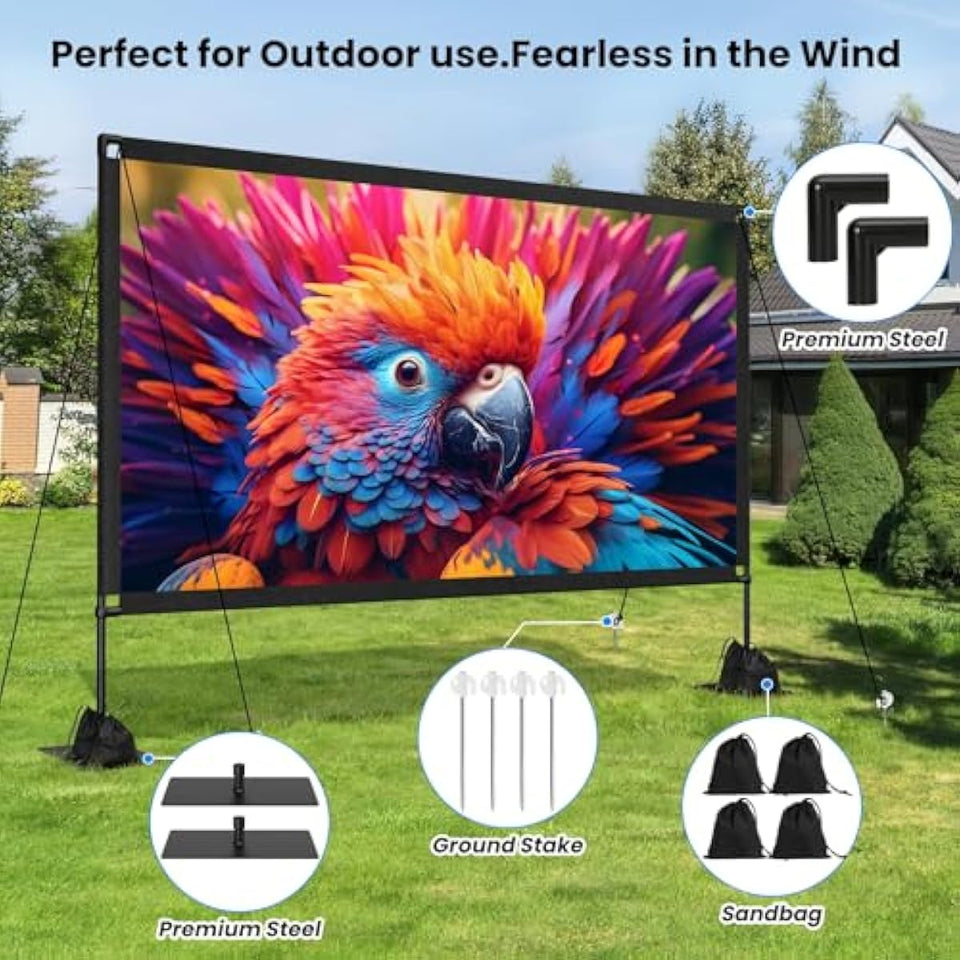 120inch outdoor projector screen with stand 16:9 4k hd portable movie screen for backyard camping theater