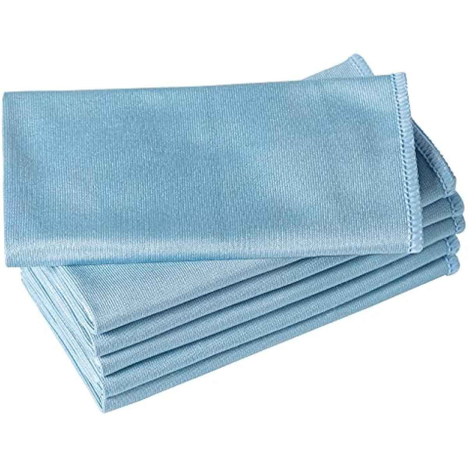 Puomue 6 Pack Microfiber Glass Cleaning Cloths, Lint Free, 16 x 16 Inch, Blue for Windows, Glasses, and Mirrors