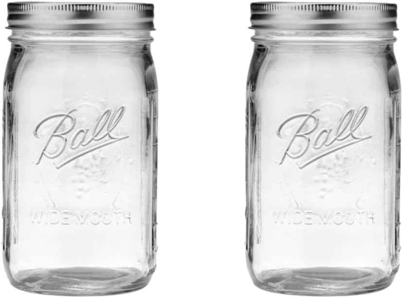 Ball wide mouth glass mason jars with lids and bands, quart size 32 oz, pack of 2, for canning and pickling