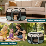 Grey dog cat playpen, portable puppy pet crate for small dogs, cats, rabbits, foldable dog cage enclosure with carrying case