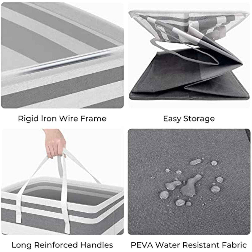 HomeHacks 2 Pack Large Laundry Baskets, Waterproof, Freestanding Laundry Hampers, Collapsible Clothes Hamper with Reinforced Handles in Laundry Room, College Dorm, Bathroom, Bedroom (Grey, 75Lx2)