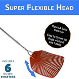 W4W braided metal handle 6 pack fly swatters for indoor/outdoor use with long handle, round corners, and loop design