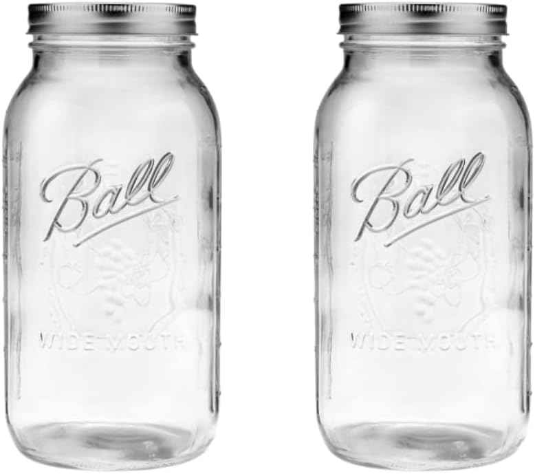 Ball Wide Mouth Glass Mason Jars with Lids and Bands, Used for Canning, Pickling, Juice, Jam, Jelly, Quart Size 32 Ounce (Pack of 2)