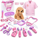 Meland Toy Doctor Kit for Girls, Pretend Play Toy with Dog, Stethoscope & Dress Up Costume for Kids Ages 3-6