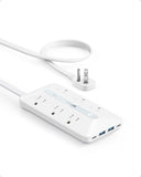 anker 300j flat plug 10-in-1 ultra thin power strip with 6 ac and 3 usb ports, extension cord, desk charging station, 5 feet, black