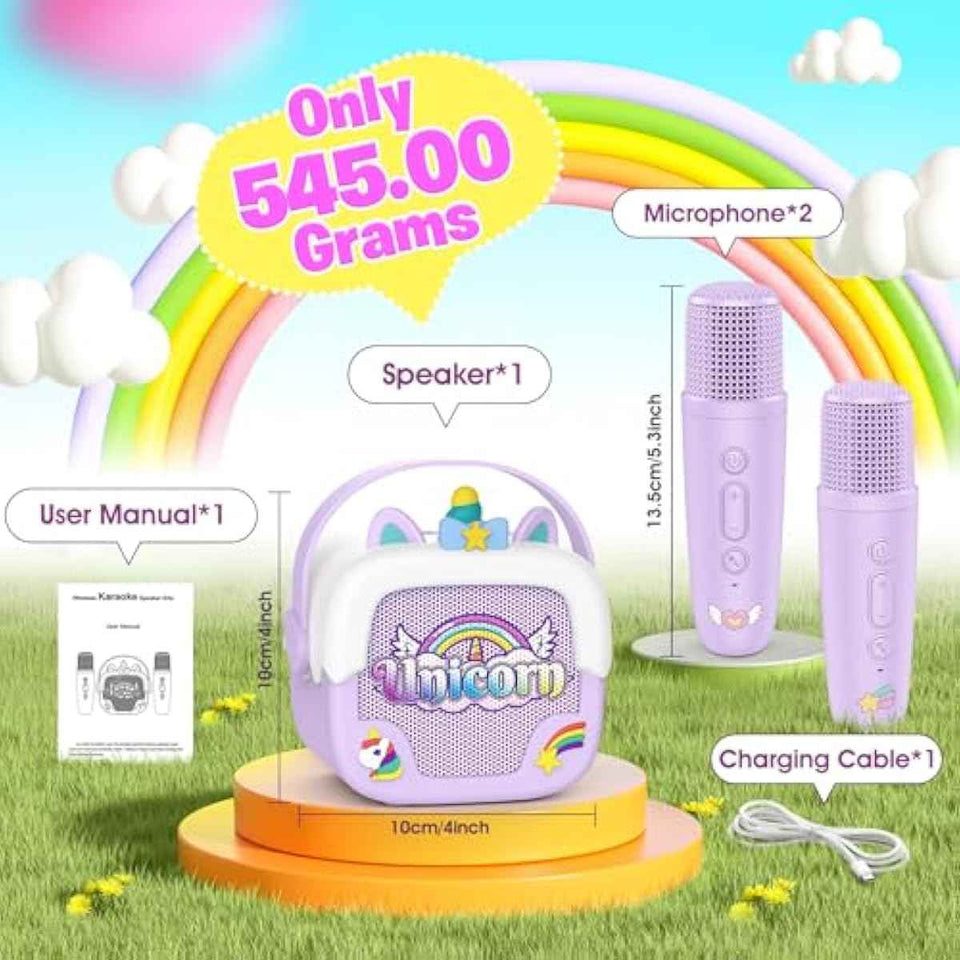 Mini Karaoke Machine for Kids Girls: Unicorn Portable Bluetooth Speakers with 2 Wireless Mic Toys for Girls Age 4-6 7 8 9 Years Old Girl Easter Birthday Gifts for 5 6 7 8 9 10 11 Years Teens Purple
