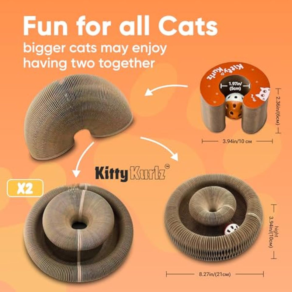Kitty Kurlz - Kitty Kurlz Magnetic Toy & Reversible Cardboard Scratcher - Collapsible Ball Track with Bell - Durable Eco-Friendly Ring for Play, Chase & Scratch