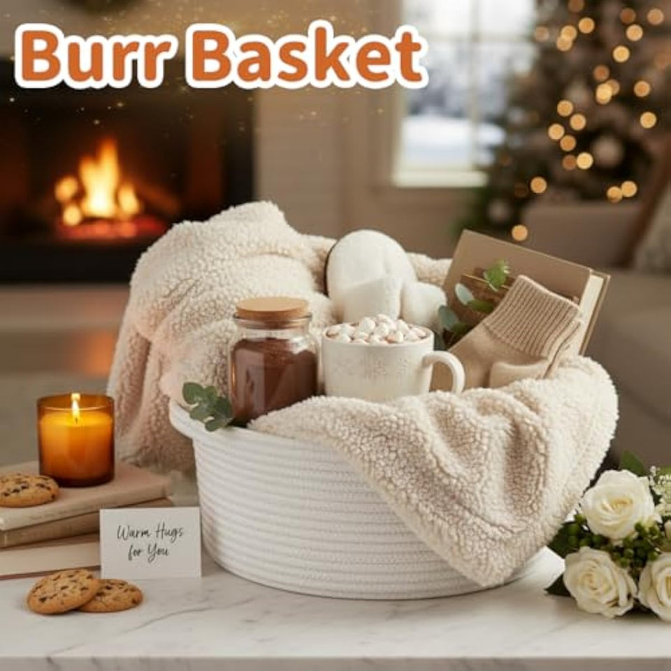 Pro Goleem Small Woven White Easter Basket with Handles, Durable Burr Material, 12" x 8" x 5", Baby Toy Storage