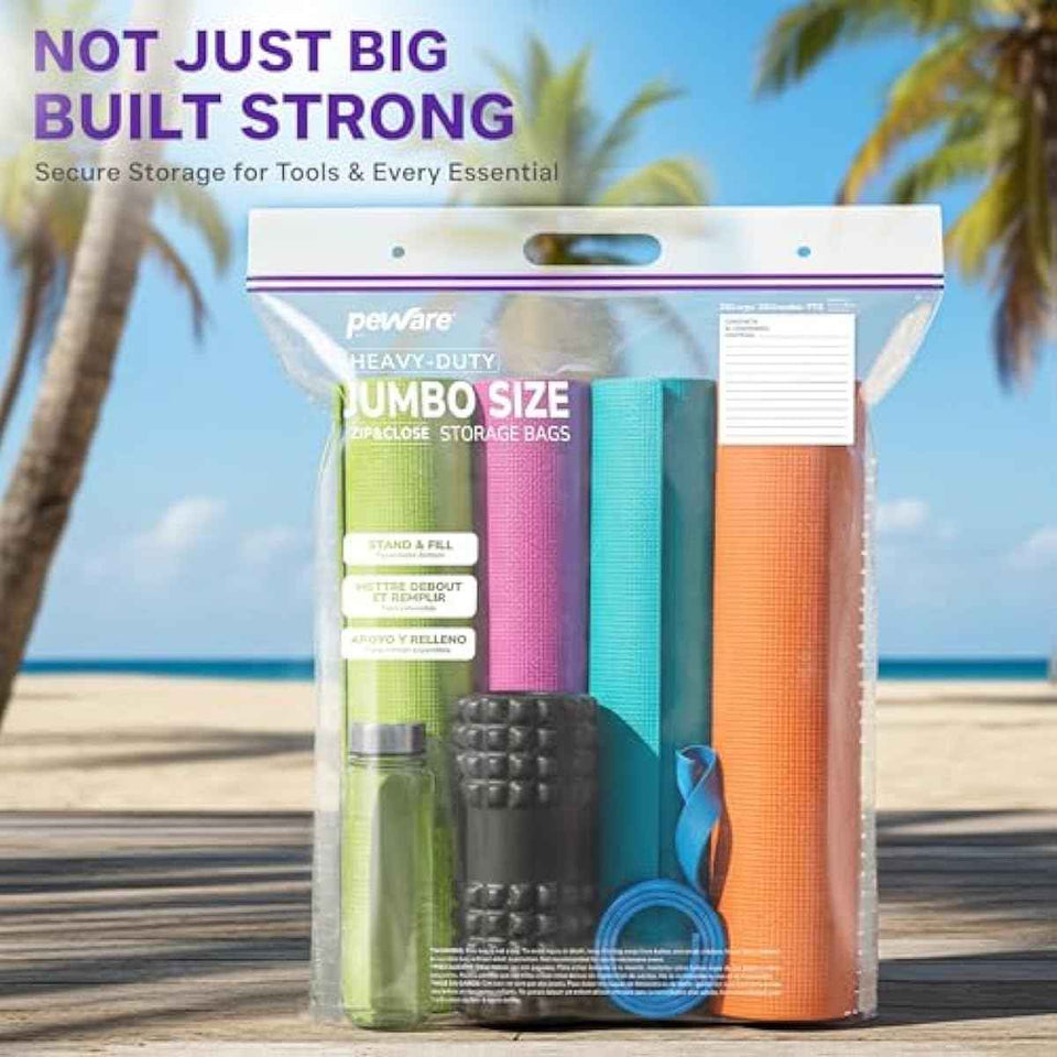 20 Gallon Heavy Duty Jumbo Storage Bags, 24" x 34" Resealable Zipper Top, Pack of 5, BPA-Free, 6 Mil Thick