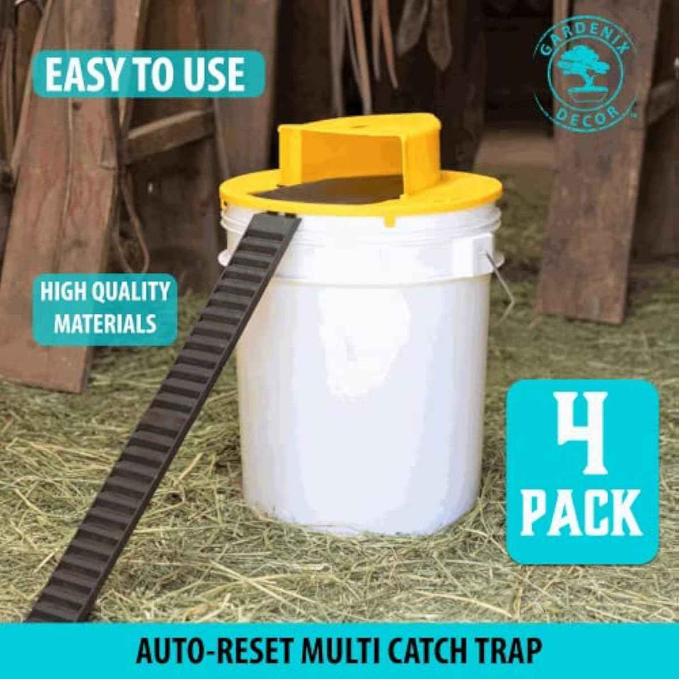 5-gallon mouse trap bucket 4-pack with automatic reset flip and slide mouse traps for indoor outdoor use