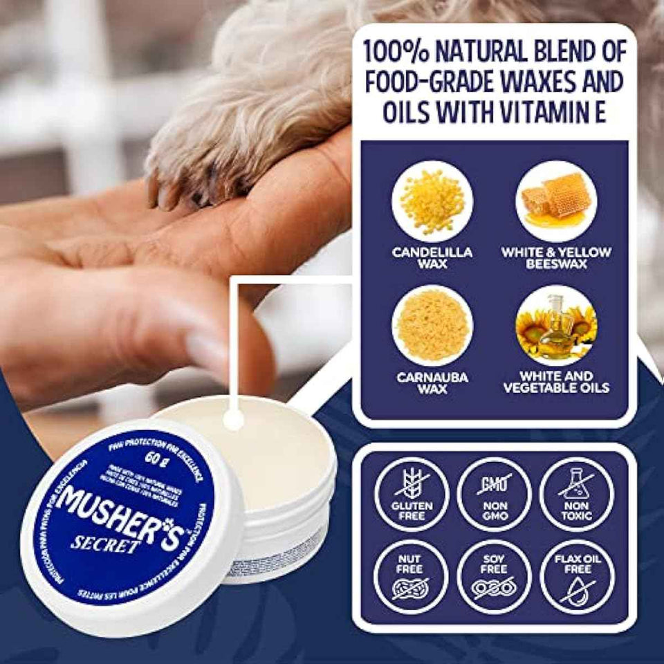 Musher's Secret 60g dog paw wax with vitamin E for cracked paws protection and healing