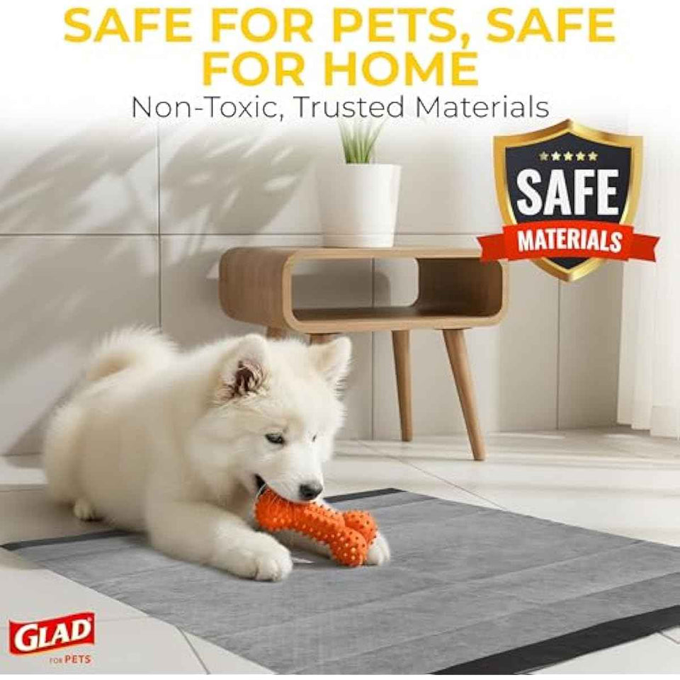 Glad for Pets Black Charcoal Puppy Training Pads with Odor Control and Pheromone Attractant, Leak Resistant Dog Potty Pads for House Training Puppies and Dogs, 23 x 23 in, 50 Count